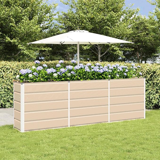 Steel Raised Garden Bed for Gardening Metal Planter Box for Vegetables Fruits Flowers 94.49 x 15.75 x 29.53 in Ivory-631