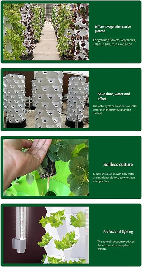 Hydroponics Growing Hydroponic Kit Gardening Vertical Tower with Hydrating Pump Timer Hydroponic Pineapple Aeroponic Tower ()
