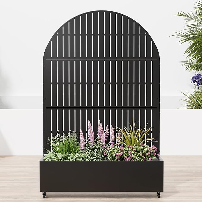Casaphoria Raised Garden Bed Metal Planter Box with Trellis 72x47x16 for Outdoor Climbing Plants Flowers Vegetables and Vines Privacy Screen with Wheels and Drainage Holes(Black Vertical)