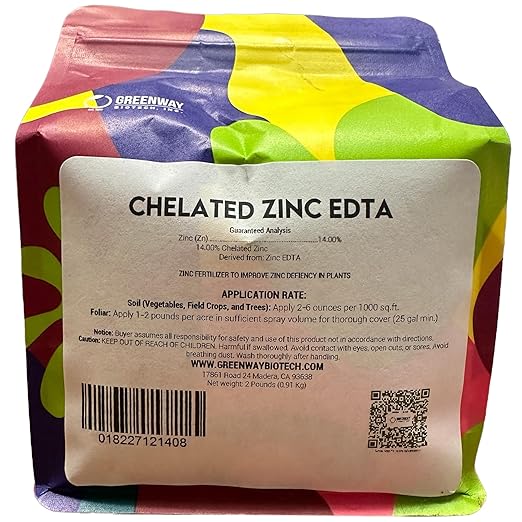 Greenway Biotech Inc. Chelated Zinc EDTA Hydroponics Zinc Fertilizer 100% Water Soluble (2 Pounds)