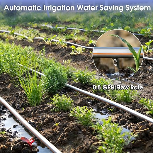 1640 FT 5/8 Inch Drip Tape 6 Spacing Roll 8 Mil Drip Irrigation Tape0.5 GPH/Hole Irrigation Tubing Hose Silver Anti-Bird Pecking Anti-UV Design for Garden Agricultural Irrigation Watering System