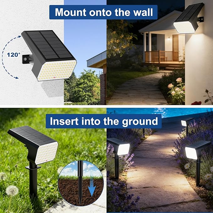 LANSOW Solar Spot Lights Outdoor 90LED 12 Pack Cool White&amp Solar Lights Outdoor Waterproof 8 Pack Daywhite