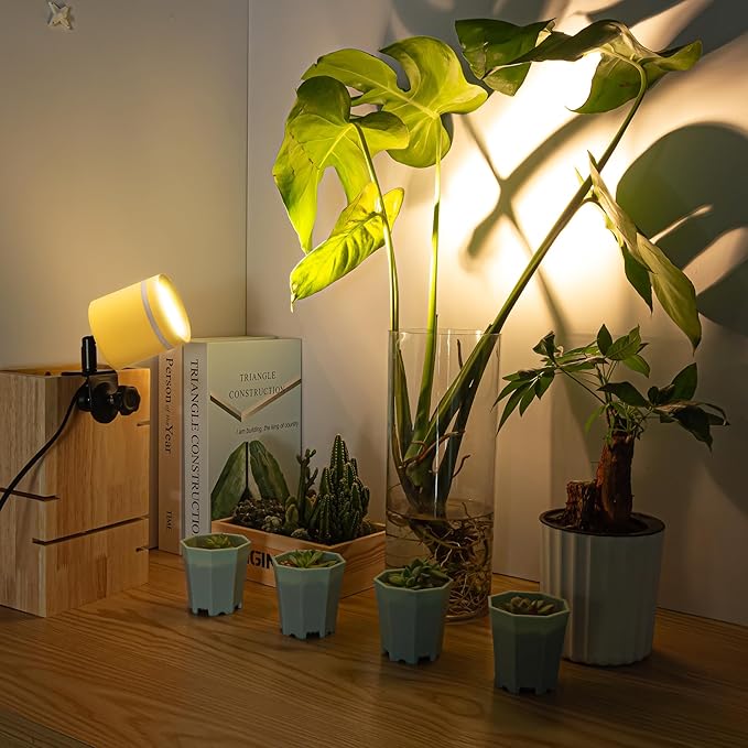 7W LED Linear Look Yellow Super Clamp Lamp Full Spectrum Clip-on Desk Lamp Macaron Wall Sconce Spotlight Wall Lamp No Wiring Needed Timer Plug in Cord for Plant Growing Light