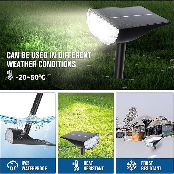 Solar Spot Lights Outdoor - Landscape Lights IP65 Waterproof Single Crystal Solar Landscape Spotlight6500K Adjustable Outdoor LightingSuitable For GardenCourtyardsLanesand Walkways(Warm whi