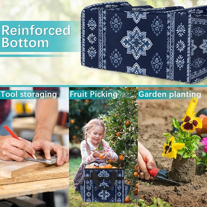 Westward Floral Gardening Tool BagHeavy Duty Garden Tote BagPortable Oxford Gardening Storage Basket Organizer Handbag with Pockets HandleHand Tools Gifts for Outdoor Garden Lawn Yard