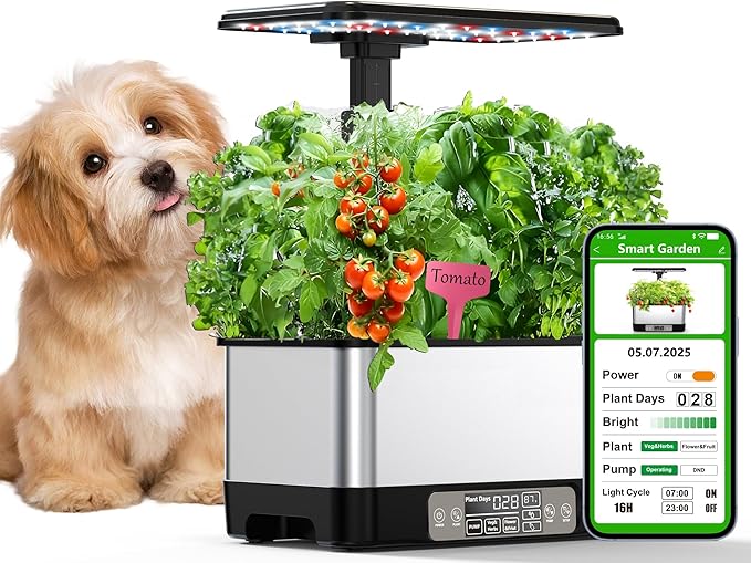 Hydroponics Growing System Indoor Garden Smart Indoor Herb Garden with Grow Light in Door Gardening System 8 Pods APP &amp WiFi Control Auto Timer Quiet Pump Stainless Gift for Women Mom Blac