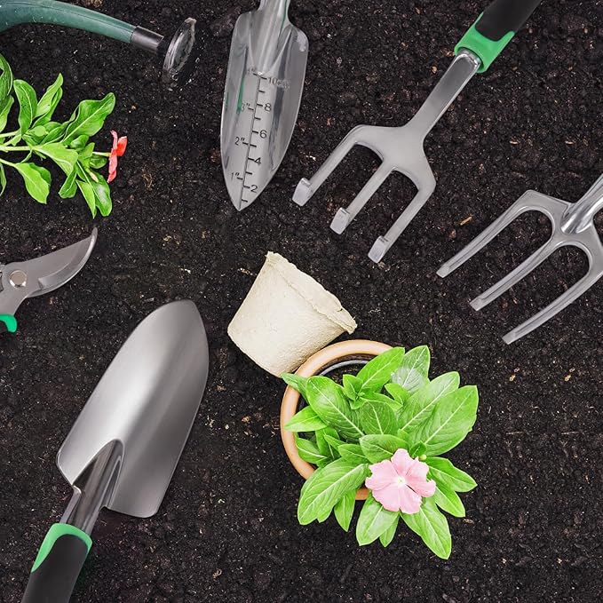 Garden Tool Set Including 9 Succulent Tool Sets 6 Large Heavy-Duty Aluminum Gardening Tools with Gardening Tool Kit Gloves Watering Can Fixing Line and Color Labelis Your Best Helper