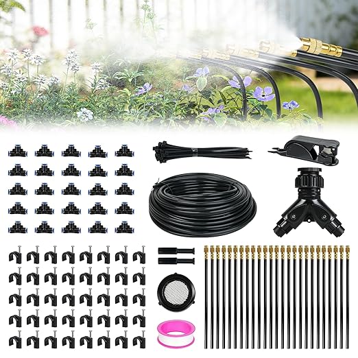 100ft Drip Irrigation System Automatic Garden Watering System with 25 Adjustable Sprinkler Nozzles Irrigation Hose Kit for Yard Lawn Plants Atomizing System