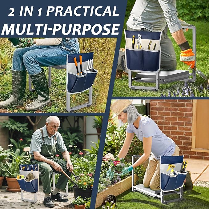 FLINTER Garden Kneeler and Seat 10.2 Wider Heavy Duty Thick Gardening Bench for Kneeling and Seat - Multifunctional Kneeler Bench Gardening Gifts for Women Seniors Grandparents Gray