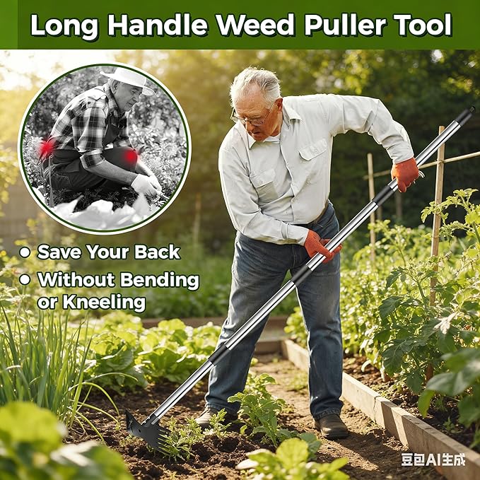 Weed Puller Tool with Extendable 54 Handle – Heavy Duty 2-in-1 Dual-Head Manual Weeder &amp Garden Hoe for Lawn Flower Beds Patio &amp Vegetable Gardens