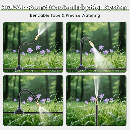 100FT Smart Drip Irrigation System with Water Timer – Automatic Garden Watering System with 360° Bendable Hose &amp 24 Adjustable Nozzles for Garden Yard LawnCompatible with 3/4 &amp 1/2 Hose