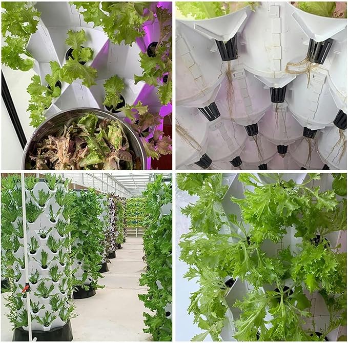 Hydroponics Tower Indoor Garden Hydroponic Growing System Soilless Cultivation Garden Tower Aeroponics Growing Kit for Herbs Fruits and Vegetables48holes