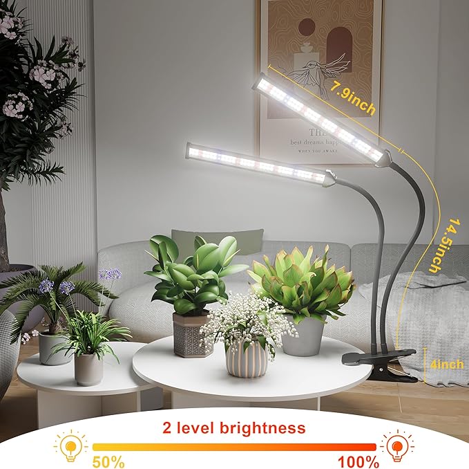 GooingTop LED Grow LightWhite Full Spectrum Clip Plant Growing Lamp with High Power Red Blue LEDs for Indoor PlantsDimming &amp Optional Auto Timer