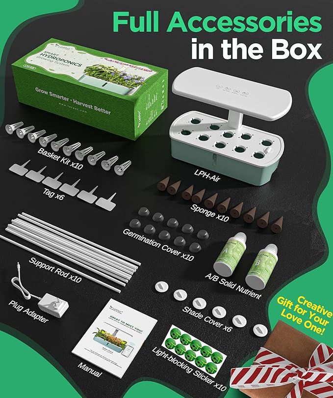LetPot LPH-Air Hydroponics Growing System Kits APP &amp WiFi Controlled Smart Indoor Garden with Adjustable 24W Grow Light Full Spectrum 10 Pods Planter Indoor Gardening for Gifts Kitchen Vegetab