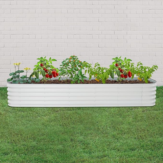 14-in-1 Metal Raised Garden Bed Kit 112.2 L x 23.62 W x 16.93 H Corrugated Steel Elevated Planter Box for Vegetables Flowers Outdoor Patio Balcony Yard
