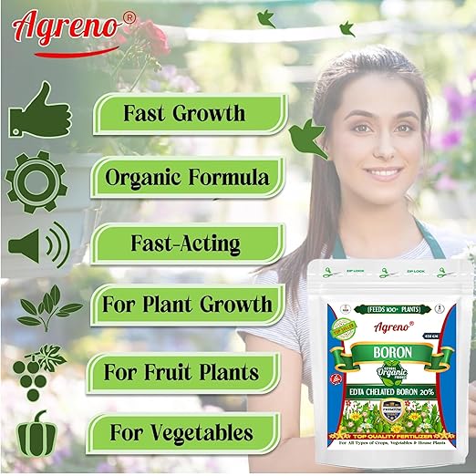Agreno® Chelated Boron - 20% EDTA Powerful Essential Organic Fertilizer for Fast Growth of All Plants. (450 gm)