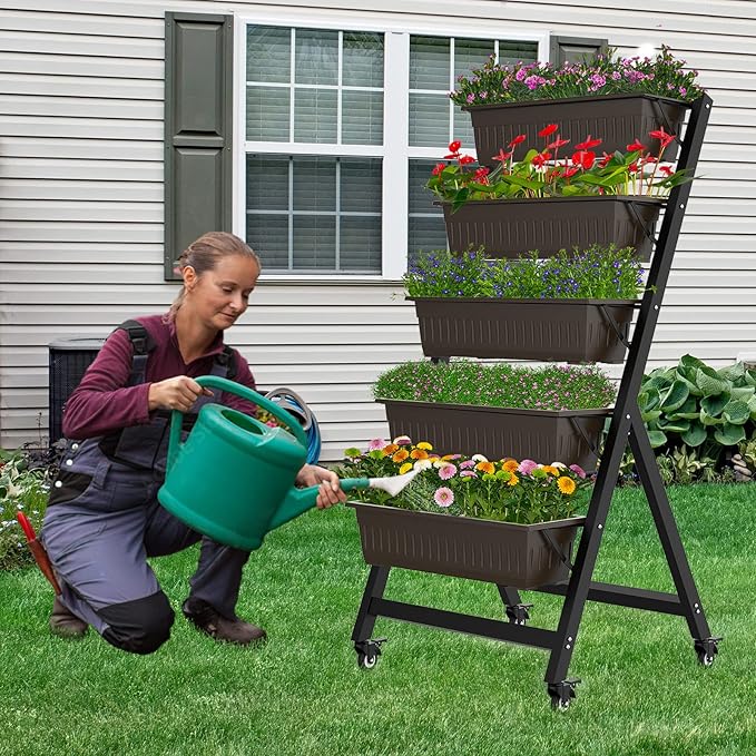 TOREVSIOR 5-Tier Vertical Raised Garden Bed Vertical Garden Planter with Water Drainage Elevated Garden Bed for Vegetables Flowers Herbs Indoor Outdoor
