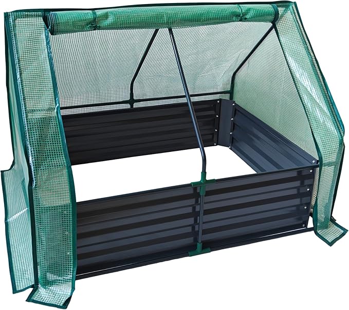 Relaxdays Raised Bed with Greenhouse for Flowers Plants and Vegetables H x W x D: 92 x 125 x 95 cm Garden Plant Bed Anthracite