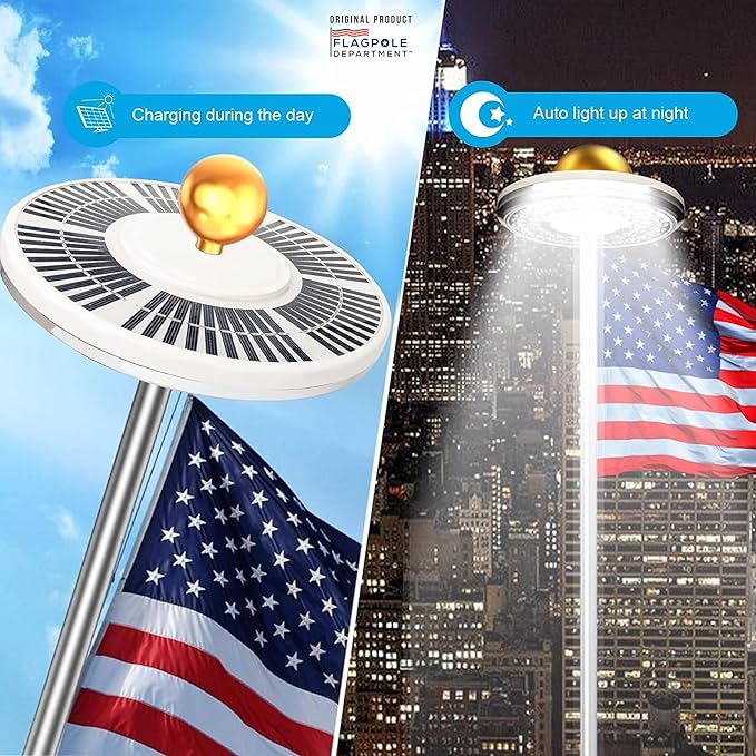 Ultra Bright Solar Powered Flag Pole Light | 100% Coverage with 48 LEDs | 14-Hour Dusk to Dawn | Waterproof | Obey The U.S. Flag Code | Auto ON/Off System | Easy to Install