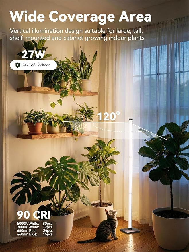 GLOWRIUM Grow Lights for Indoor Plants 30W Vertical Plant Grow Lights with Auto-Timer Full Spectrum LED Standing Plant Grow Light 3 Light Modes 6-Level Dimmable (45in)