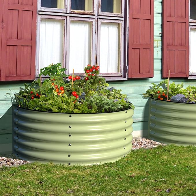 Olle Metal Raised Garden Beds for Growing Flowers 17 Tall Large Galvanized Planter Raised Bed Outdoors Steel Kit Herb Flower 47*27 Sage Green
