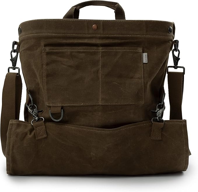 Barebones Harvesting and Gathering Bag - Foraging Harvest and Fruit Picking Bag with Convertible Straps - Water-Resistant Waxed Canvas Gardening Tool Bag (Dark Khaki)