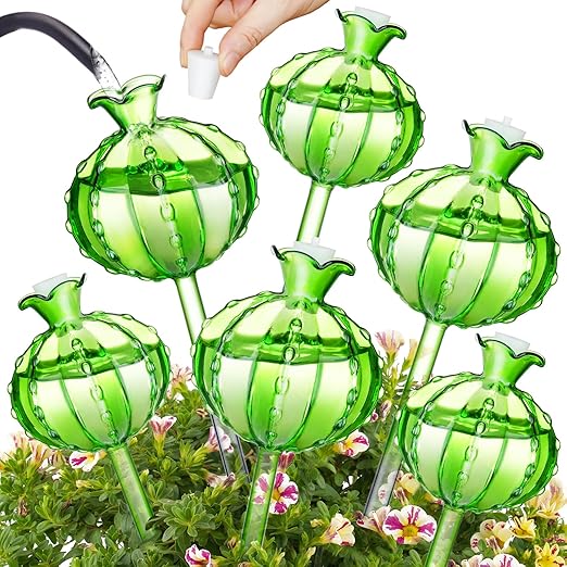 NiHome Cactus-Shaped Glass Plant Self-Watering Globes 6-Pack Glass Waterer Stakes for Potted Plants Automatic Mini Irrigation System Adorable Gardening Tool (Green 3 Large + 3 Medium)