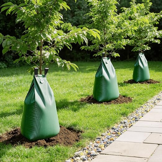HIRALIY 20 Gallon Tree Watering Bag 4 Pack Slow Release 1-5 Days Deep Root &amp Automatic Drip Irrigation System for Multi-Trunk Newly Planted Small Trees and Shrubs