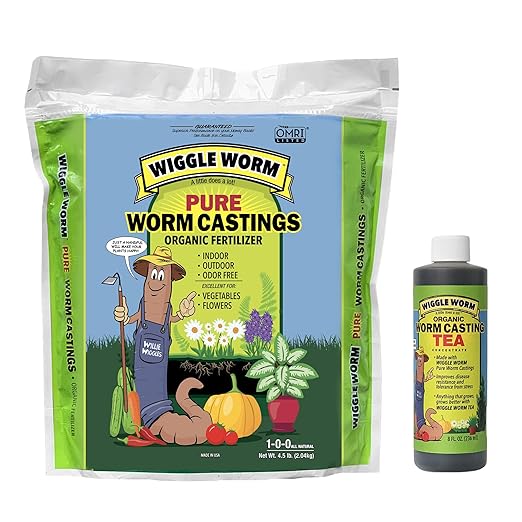 Fertilizer Combo Pack – 4.5lb Pure Worm Castings Fertilizer and Soil Amendment and 8oz Worm Casting Tea Concentrate for Indoor and Outdoor Gardening