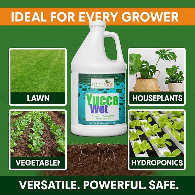 Wetting Agent - Surfactant - Liquid Yucca Extract for Plants Lawns &amp Soil - All Natural Plant Thirst Quench - Liquid Aeration Ground Loosener - 1 Gallon Concentrate