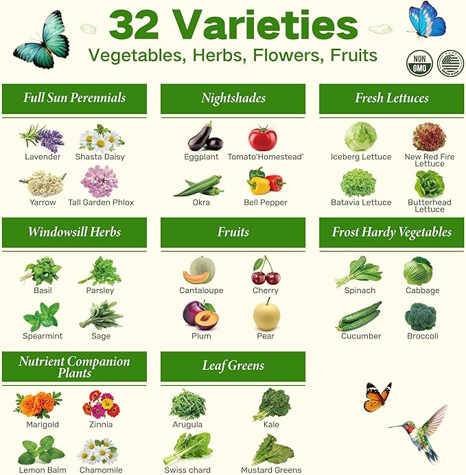 USDA Zone 8 Heirloom Seed Bank 30000+ Non-GMO 32 Varieties of Seeds for Planting Vegetables Herbs Survival Seed Kit for Raised Garden Bed Greenhouse Gardening Gifts for Mom Women Men