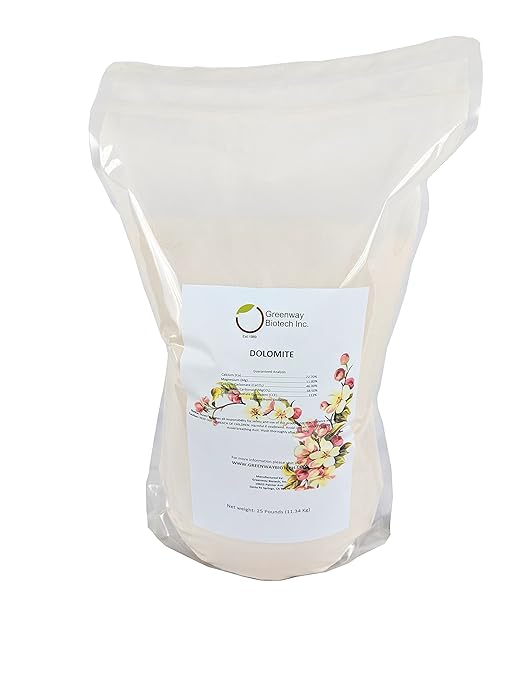 Greenway Biotech Inc. Dolomite Lime Plus- Includes 11.8% Magnesium and 22.7% Calcium Helps to Adjust The pH Level- Great to Make Your Own Compost and Worm Bins- (25 Pounds)