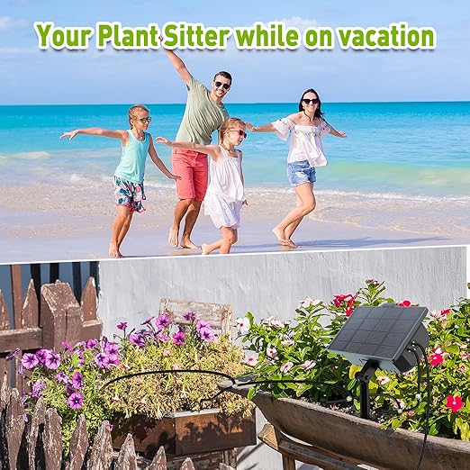 RAINPOINT Compact Programmable Solar Automatic Plant Waterer Kit Work with Indoor OutdoorSelf Watering Drip Irrigation Pump Indoor/Outdoor Vacation Free Low Water Auto Shut-Off Water 10-20 Plants