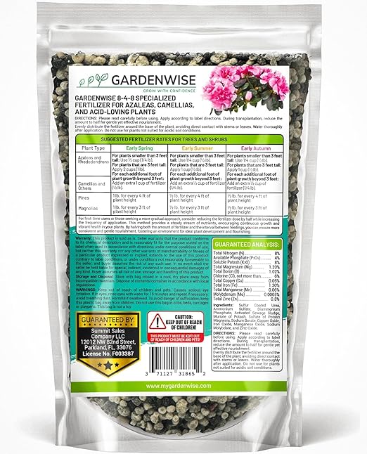 8-4-8 Acidic Fertilizer for Azaleas Camellias (Camelia) Hydrangeas Blueberries Gardenias Magnolia Trees Evergreens and Rhododendrons - Ideal Iron-Rich Plant Food (2 QUARTS)