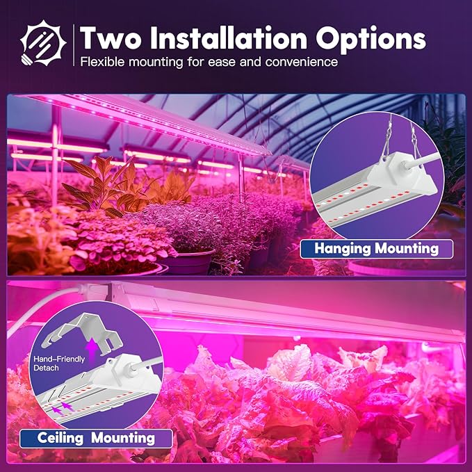 FREELICHT 4 Pack 4ft LED Grow Light 60W (350W Equivalent) Red Blue (660nm+460nm) Full Spectrum Grow Light for Indoor Plants Hanging Plug in Grow Lamp for Hydroponic Greenhouse Plants Seedling Veg