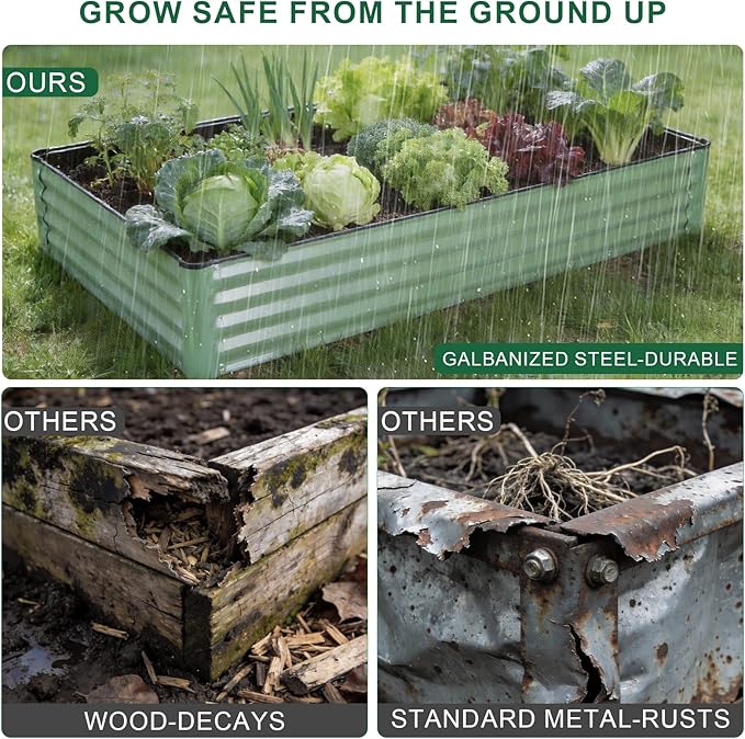 Galvanized Raised Garden Bed – 2 Pack 6x3x1 Ft Patented Leak-Proof Planter Box Outdoor Gardening Metal Raised Garden Beds Kits for Veggies Herbs &amp Flowers (Green)