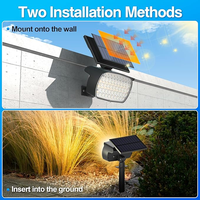 108 LED Solar Spot Lights Outdoor Solar Lights Outdoor IP65 Waterproof 3 Modes Solar Landscape Spotlights Large Solar Powered Panel Lights for Garden Yard Pathway(Warm White/6 Pack)