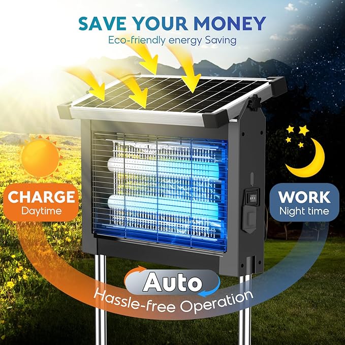 Solar Bug Zapper Outdoor PhatroyYee Mosquito Zapper 4500V Waterproof Portable Fly Zapper Rechargeable Electric Mosquito Killer Cordless Fly Insect Mosquitos Trap for Patio Yard Home Camping(Grey)