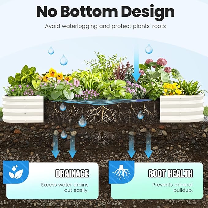 Quictent Galvanized Raised Garden Bed Kit 8x4x1 ft Oval Metal Planter Box for Vegetables Strengthened by Crossbar Beige