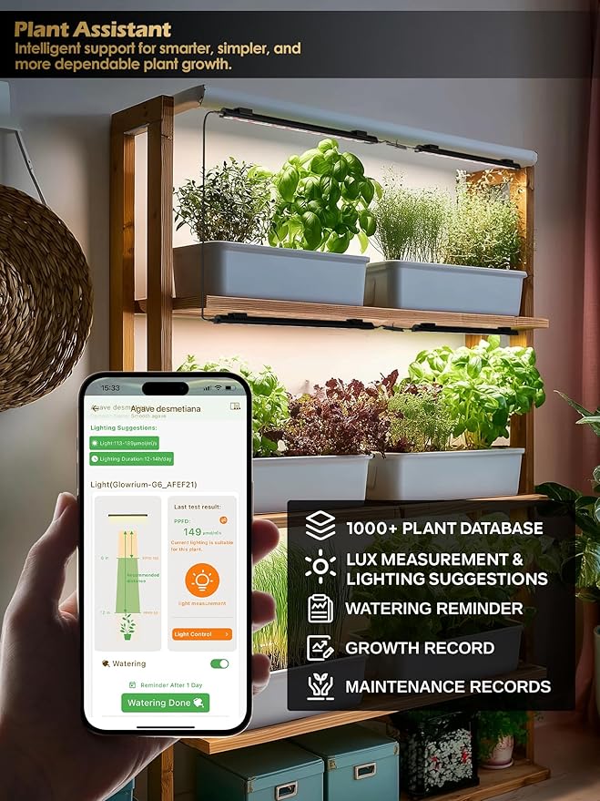 Smart Grow Light for Indoor Plants3500K Full Spectrum LED Plant Light Strips with 3/9/12H Auto TimerStepless DimmingModular DesignPlug and Play (Black 2 Pack 16W)