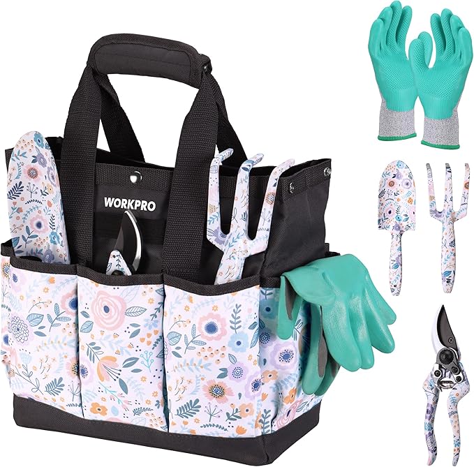 WORKPRO 5PCS Garden Tool Set Aluminum Heavy Duty Gardening Tool Set with Bag Outdoor Garden Hand Tools Gardening Gifts
