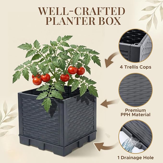 2 Pack Tomato Planter with Trellis 43 Inch Self Watering Planter Box with Trellis Vertical Raised Garden Bed Planter for Climbing Vegetables Indoor Outdoor Patio