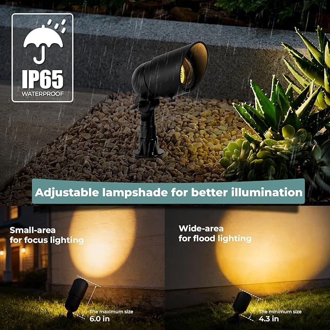 Gardencoin Low Voltage Landscape Spotlight 12V LED Outdoor Landscape Lighting Landscape Spot Lights Wired for Garden and Yard Aluminum Up Lighting Fixture with 5W MR16 Replaceable Bulb (12 Pack)