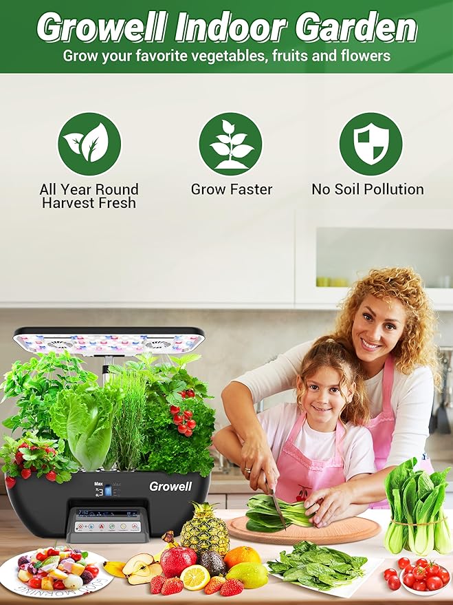 Hydroponics Growing System Kit 17 Pods Herb Garden with 102 28W Full-Spectrum Grow Lights &amp 2 Fans Indoor Garden with Water Pump 10L Water Tank Auto Timer Height Adjustable (Black &amp Grey)