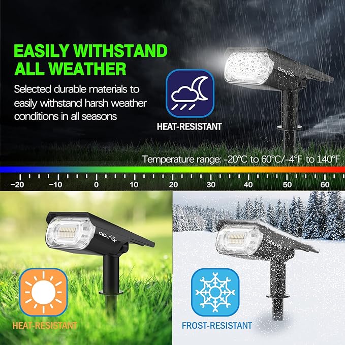 Solar Spot Lights Outdoor 1000 Lumens 64 LEDs IP67 Waterproof Landscape Lighting with 4 Modes - 2-in-1 Solar Spotlight &amp Pathway Light for Garden Yard Patio Decor 4 Pack