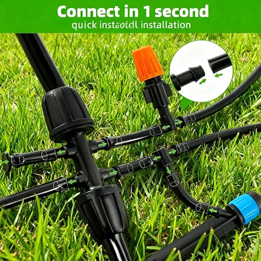 240FT Garden Drip Irrigation Kit - DIY Plant Watering System with 3 Adjustable Modes (Mist Drip Vortex Nozzles) 5/16 Mainline &amp 1/4 Tubing for Greenhouse Patio Raised Beds