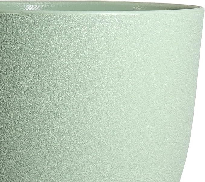 WOUSIWER Plant Pots 10/9/8 inch Set of 3 Modern Decorative Plastic Planters with Drainage Holes and Saucers for House Plants Indoor Flowers Plants Green