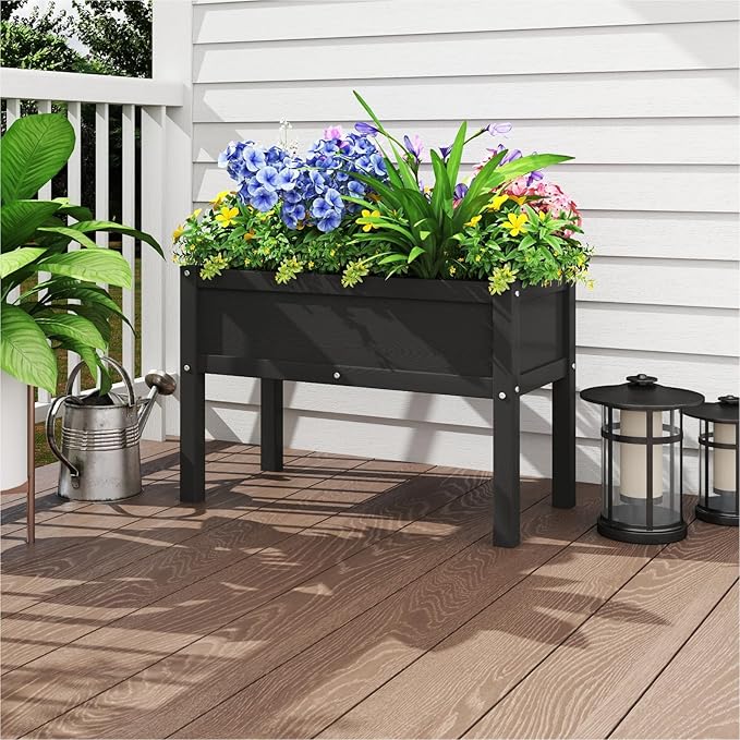 Small HDPE Raised Garden Bed Elevated Planter Box with Legs Outdoor All-Weather Planter Raised Beds for Seeds Herbs Flowers Vegetables (Black)