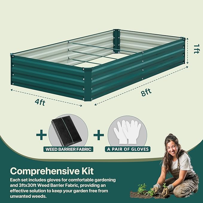 Raised Garden Bed Green 8x4x1FT Garden box Outdoor for Gardening Vegetables Flower Garden Raised Planter Box Large Metal Raised Bed