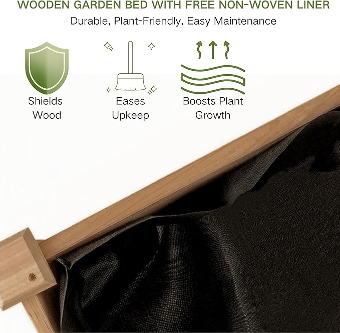 3-Tier Raised Garden Bed with Fabric Liner Wood Elevated Planter Box with Dovetail Joint Design 3 Dividable Bed Kit for Vegetables/Herbs/Flowers Outdoor Gardening for Patio Lawn Balcony
